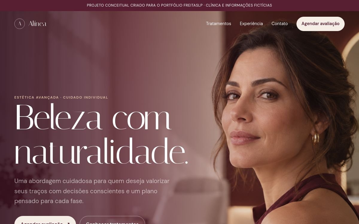 Hero real do site conceitual Alínea em versão desktop