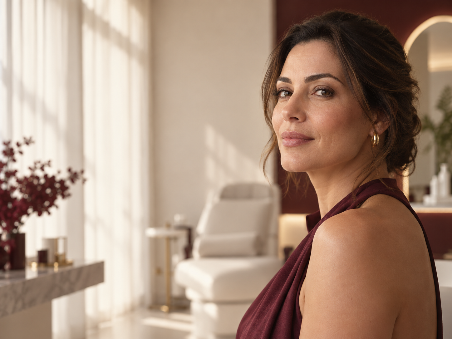 Mulher adulta em um ambiente de estética contemporâneo