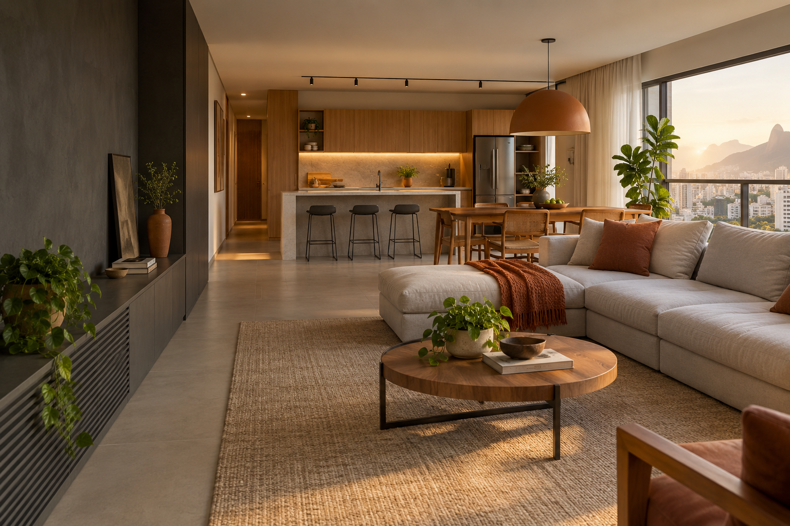Apartamento contemporâneo renovado com sala integrada à cozinha